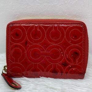 COACH Red Signature Patent Leather Wallet